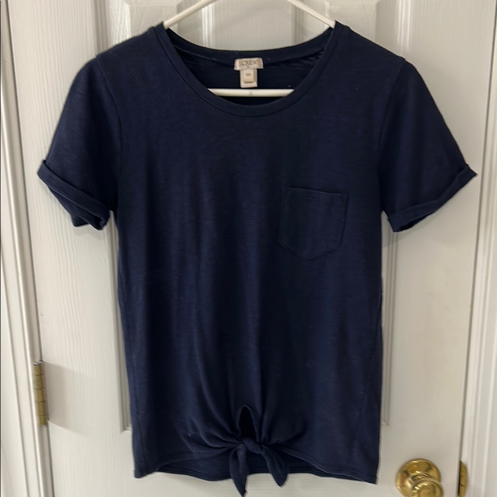 J. Crew Dark Blue Tie-Front Tee